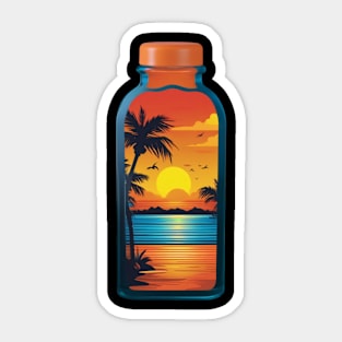 "Liquid Gold: Glass Bottles in the Warm Embrace of Sunset" Sticker